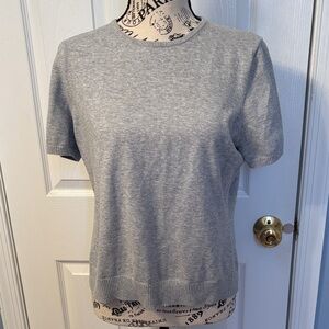 Lands' End Heather Gray Short-Sleeve Crewneck Sweater M (10-12) EUC